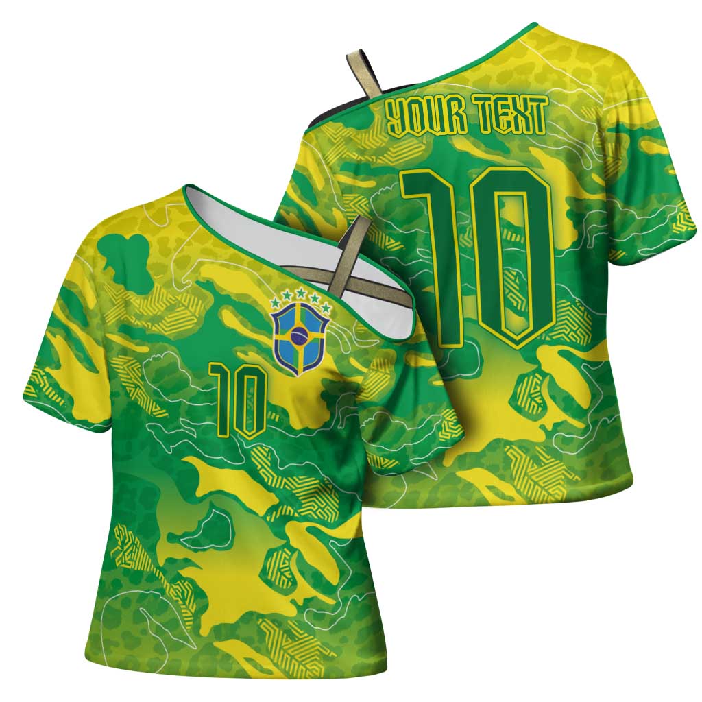 Custom Brazil National Football Cross Shoulder Shirt South American Wild Nature Sporty Style - Wonder Print Shop