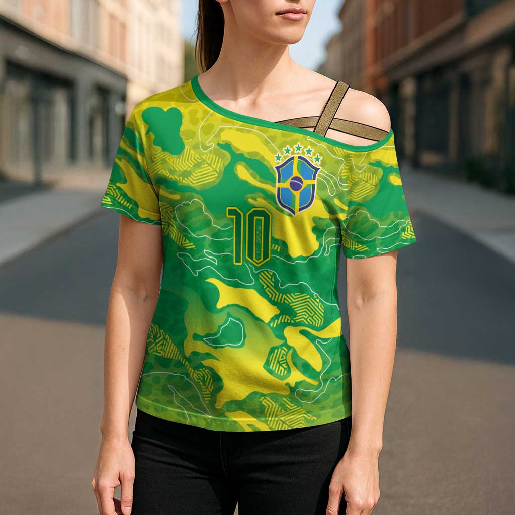 Custom Brazil National Football Cross Shoulder Shirt South American Wild Nature Sporty Style - Wonder Print Shop