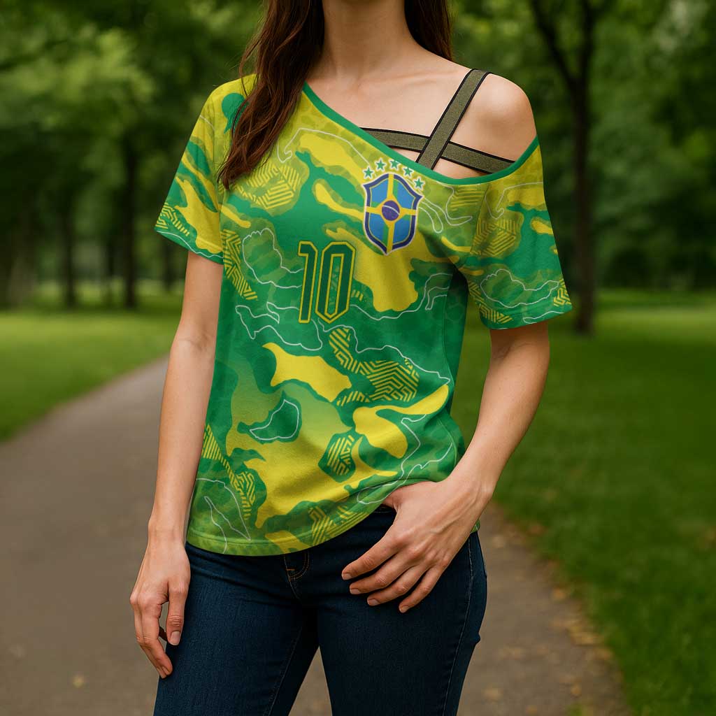 Custom Brazil National Football Cross Shoulder Shirt South American Wild Nature Sporty Style - Wonder Print Shop