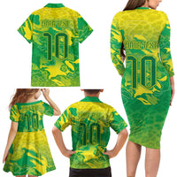 Custom Brazil National Football Family Matching Long Sleeve Bodycon Dress and Hawaiian Shirt South American Wild Nature Sporty Style - Wonder Print Shop