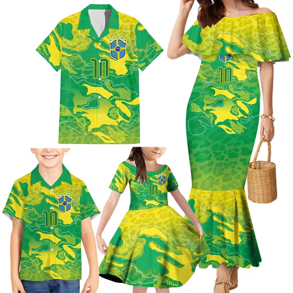 Custom Brazil National Football Family Matching Mermaid Dress and Hawaiian Shirt South American Wild Nature Sporty Style - Wonder Print Shop