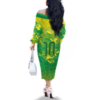 Custom Brazil National Football Family Matching Off The Shoulder Long Sleeve Dress and Hawaiian Shirt South American Wild Nature Sporty Style - Wonder Print Shop
