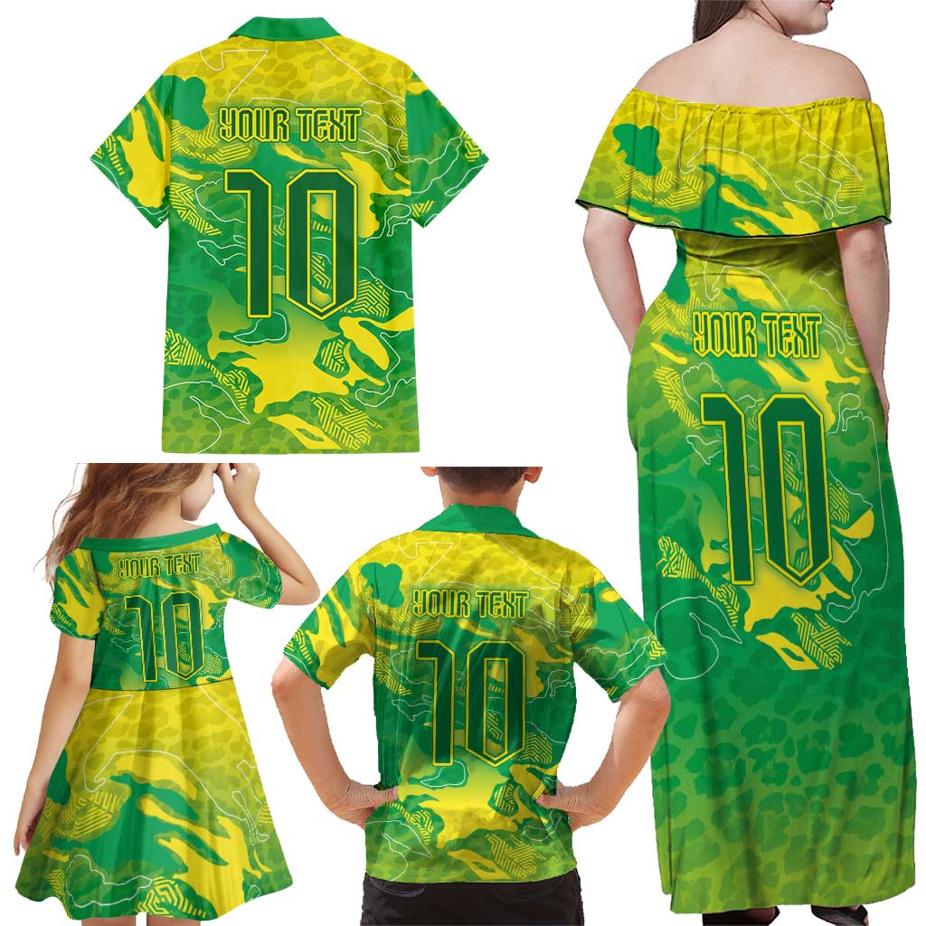 Custom Brazil National Football Family Matching Off Shoulder Maxi Dress and Hawaiian Shirt South American Wild Nature Sporty Style - Wonder Print Shop