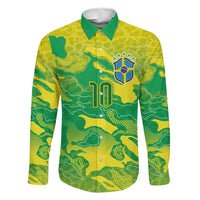 Custom Brazil National Football Family Matching Off Shoulder Maxi Dress and Hawaiian Shirt South American Wild Nature Sporty Style - Wonder Print Shop