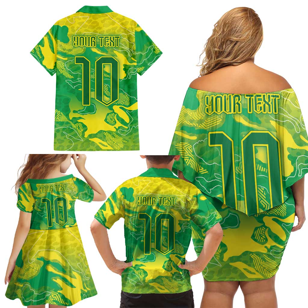 Custom Brazil National Football Family Matching Off Shoulder Short Dress and Hawaiian Shirt South American Wild Nature Sporty Style - Wonder Print Shop