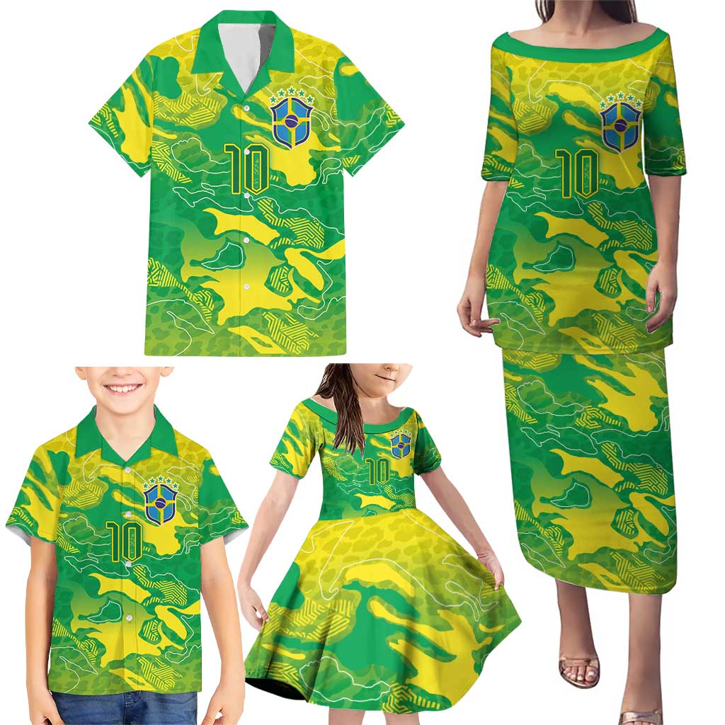 Custom Brazil National Football Family Matching Puletasi and Hawaiian Shirt South American Wild Nature Sporty Style - Wonder Print Shop