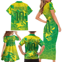 Custom Brazil National Football Family Matching Short Sleeve Bodycon Dress and Hawaiian Shirt South American Wild Nature Sporty Style - Wonder Print Shop
