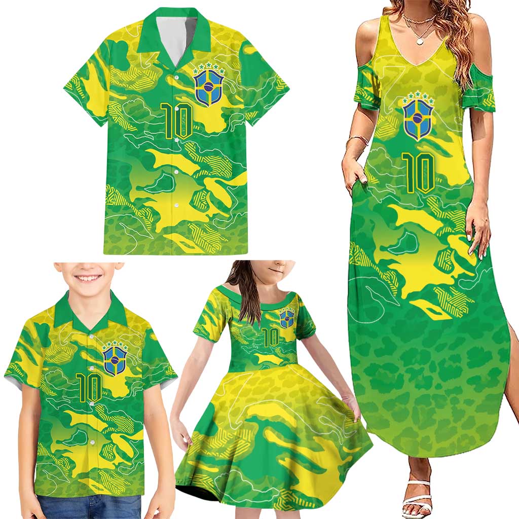 Custom Brazil National Football Family Matching Summer Maxi Dress and Hawaiian Shirt South American Wild Nature Sporty Style - Wonder Print Shop