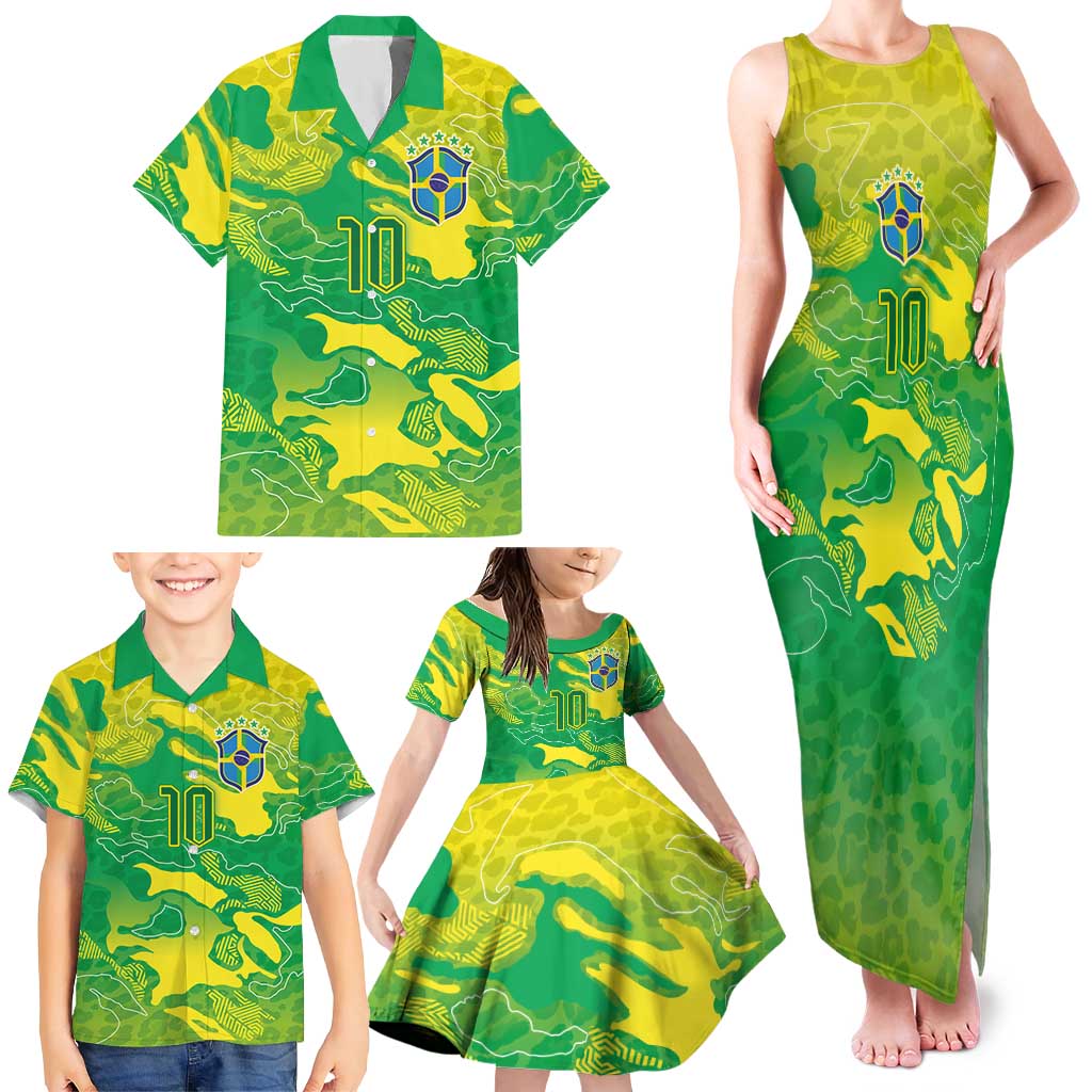 Custom Brazil National Football Family Matching Tank Maxi Dress and Hawaiian Shirt South American Wild Nature Sporty Style - Wonder Print Shop