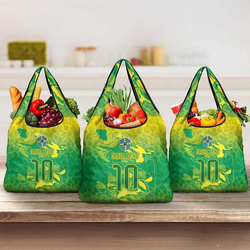 Custom Brazil National Football Grocery Bag South American Wild Nature Sporty Style - Wonder Print Shop