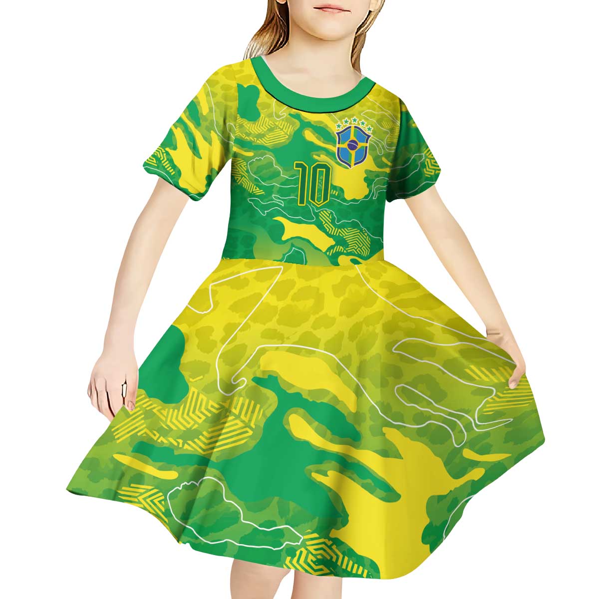 Custom Brazil National Football Kid Short Sleeve Dress South American Wild Nature Sporty Style - Wonder Print Shop
