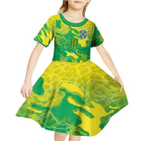 Custom Brazil National Football Kid Short Sleeve Dress South American Wild Nature Sporty Style - Wonder Print Shop