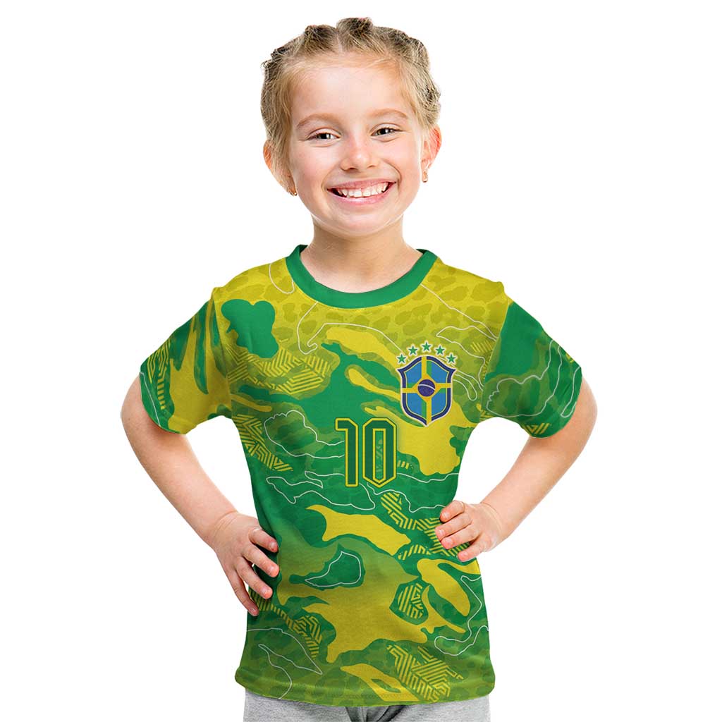 Custom Brazil National Football Kid T Shirt South American Wild Nature Sporty Style - Wonder Print Shop