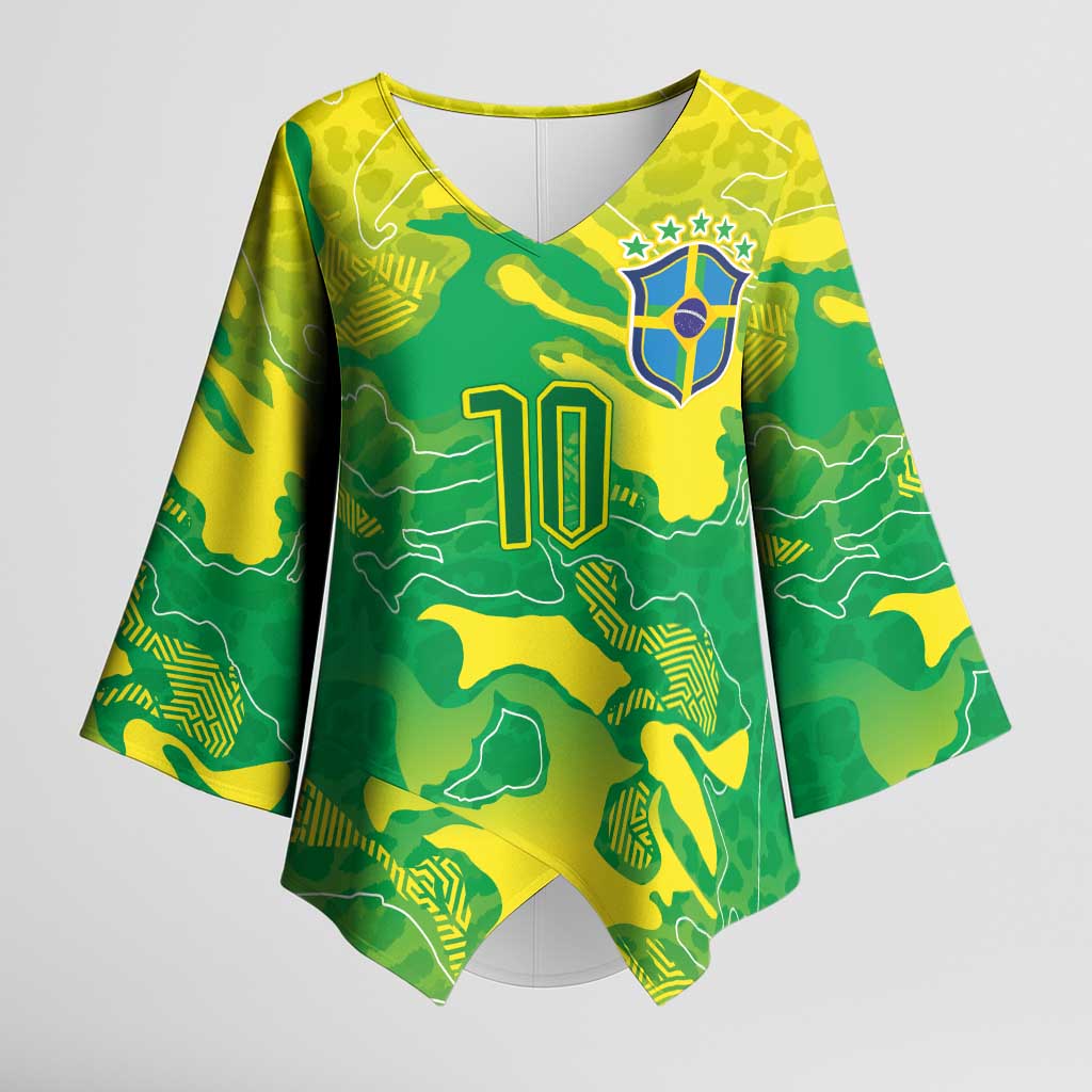 Custom Brazil National Football Kimono Sleeve Blouse South American Wild Nature Sporty Style - Wonder Print Shop