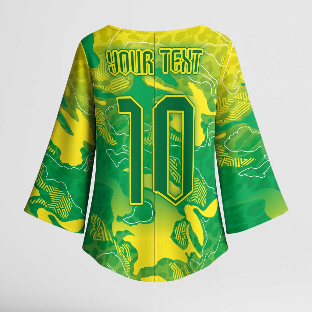 Custom Brazil National Football Kimono Sleeve Blouse South American Wild Nature Sporty Style - Wonder Print Shop
