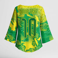 Custom Brazil National Football Kimono Sleeve Blouse South American Wild Nature Sporty Style - Wonder Print Shop