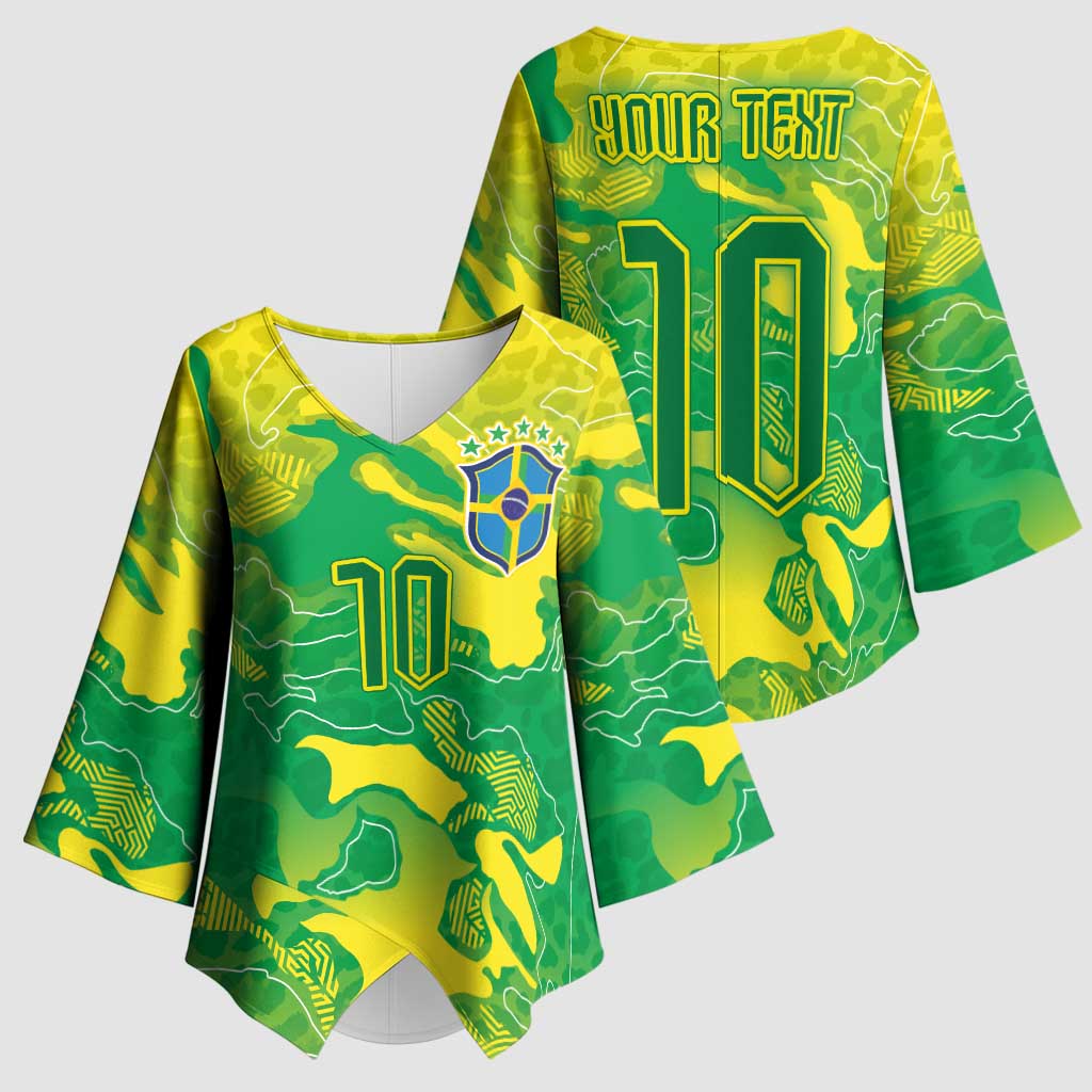 Custom Brazil National Football Kimono Sleeve Blouse South American Wild Nature Sporty Style - Wonder Print Shop