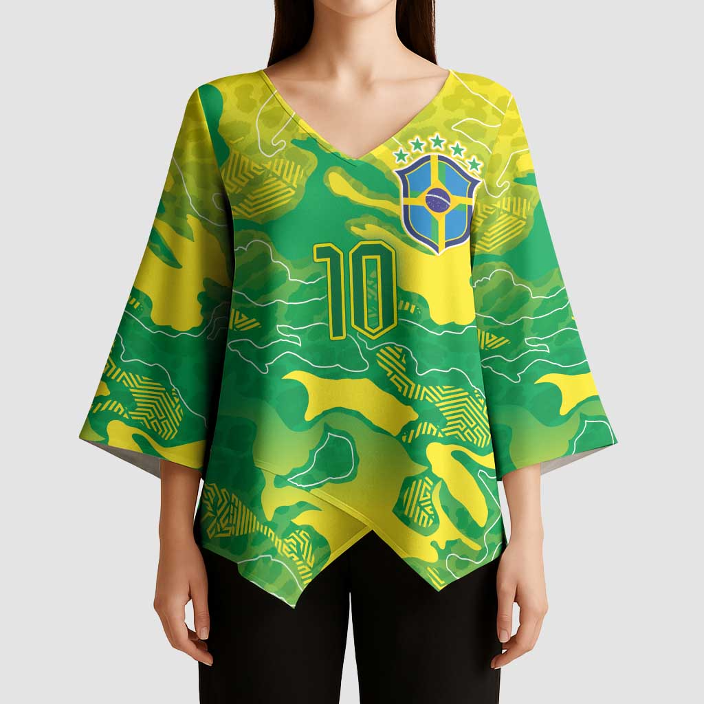 Custom Brazil National Football Kimono Sleeve Blouse South American Wild Nature Sporty Style - Wonder Print Shop