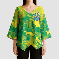 Custom Brazil National Football Kimono Sleeve Blouse South American Wild Nature Sporty Style - Wonder Print Shop