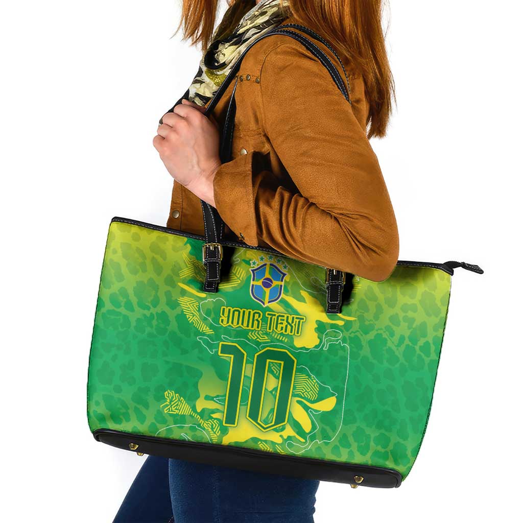 Custom Brazil National Football Leather Tote Bag South American Wild Nature Sporty Style - Wonder Print Shop