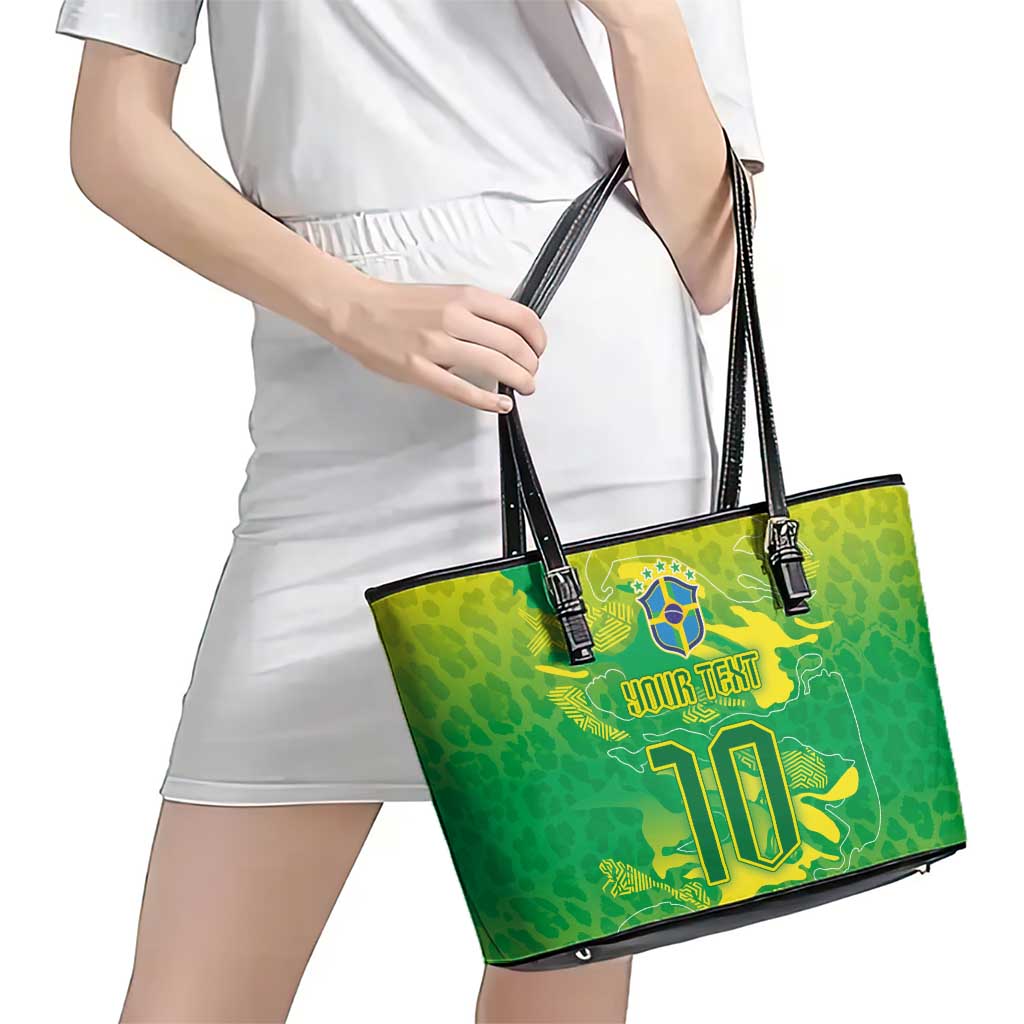 Custom Brazil National Football Leather Tote Bag South American Wild Nature Sporty Style - Wonder Print Shop