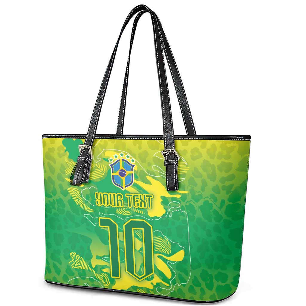 Custom Brazil National Football Leather Tote Bag South American Wild Nature Sporty Style - Wonder Print Shop