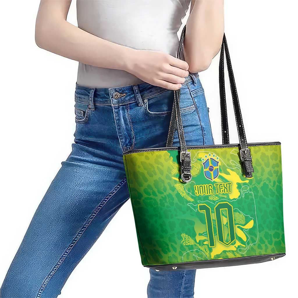 Custom Brazil National Football Leather Tote Bag South American Wild Nature Sporty Style - Wonder Print Shop