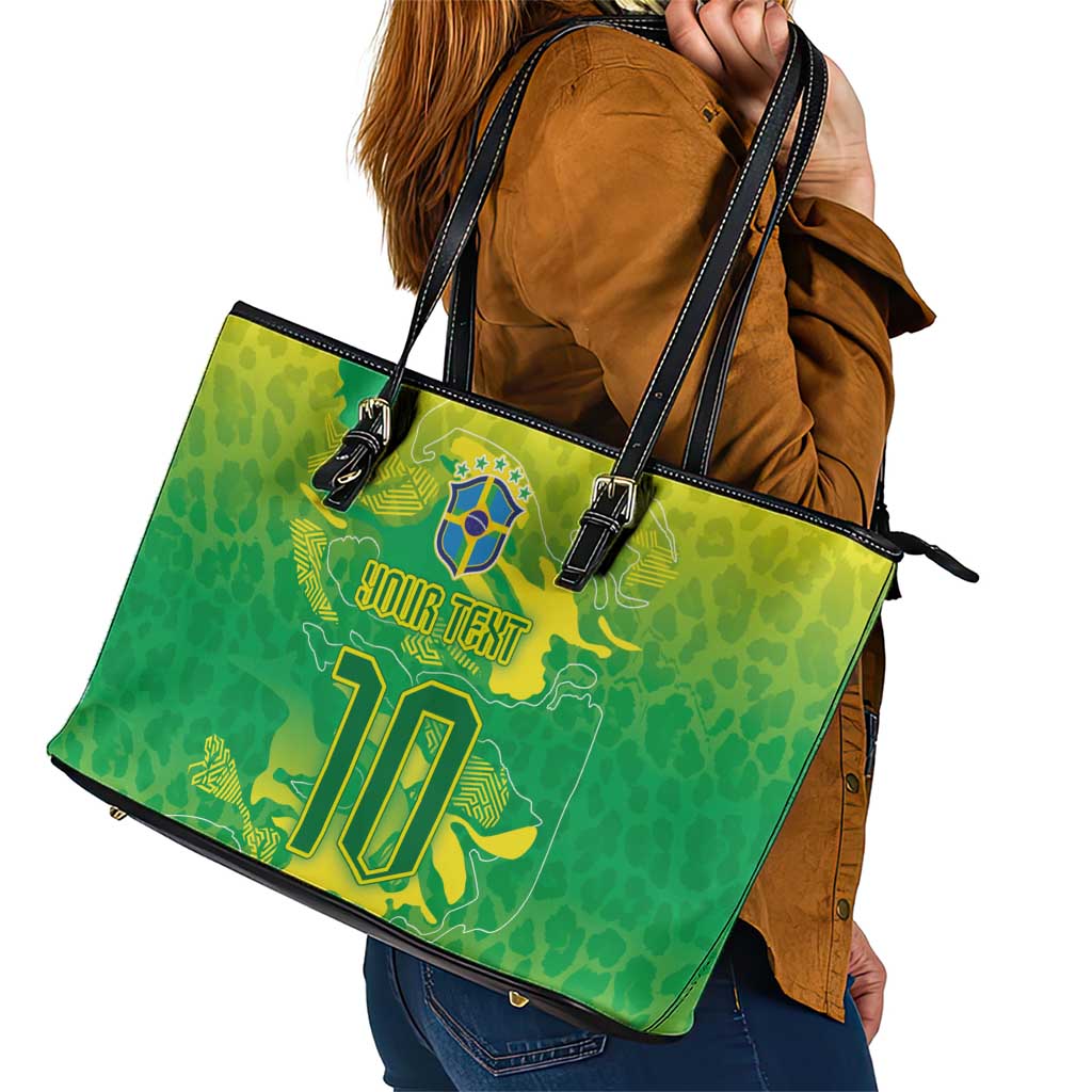Custom Brazil National Football Leather Tote Bag South American Wild Nature Sporty Style - Wonder Print Shop