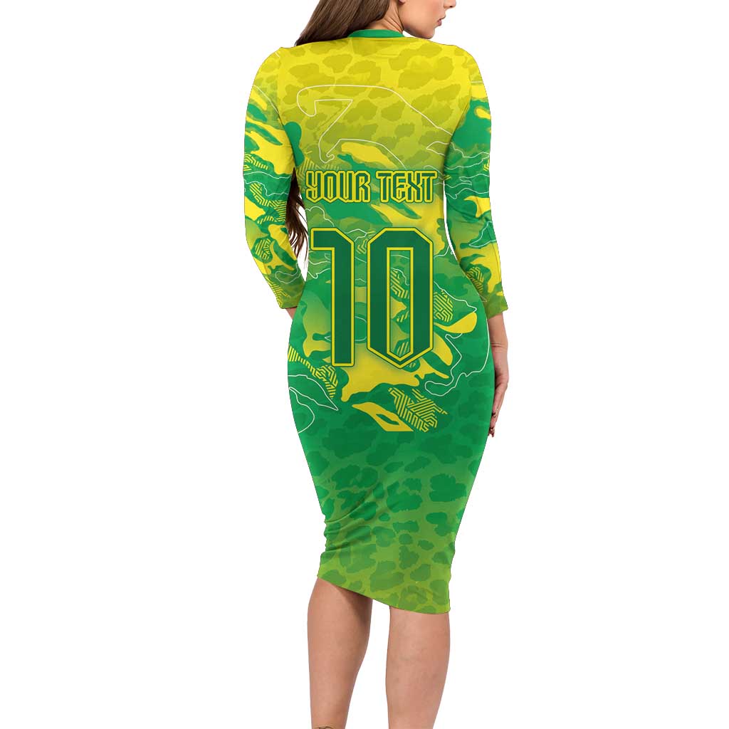 Custom Brazil National Football Long Sleeve Bodycon Dress South American Wild Nature Sporty Style - Wonder Print Shop