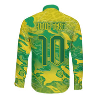 Custom Brazil National Football Long Sleeve Button Shirt South American Wild Nature Sporty Style - Wonder Print Shop