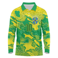 Custom Brazil National Football Long Sleeve Polo Shirt South American Wild Nature Sporty Style - Wonder Print Shop