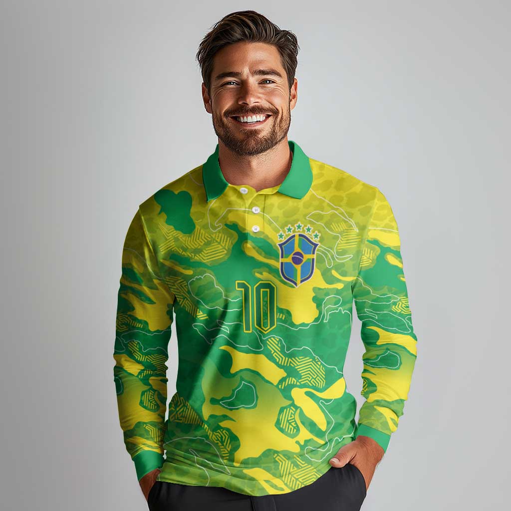 Custom Brazil National Football Long Sleeve Polo Shirt South American Wild Nature Sporty Style - Wonder Print Shop