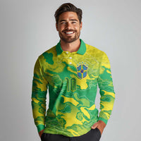 Custom Brazil National Football Long Sleeve Polo Shirt South American Wild Nature Sporty Style - Wonder Print Shop