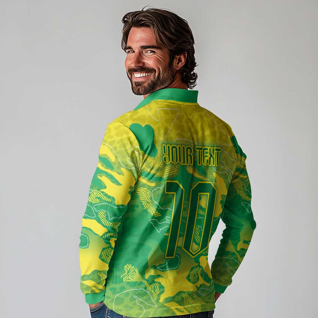 Custom Brazil National Football Long Sleeve Polo Shirt South American Wild Nature Sporty Style - Wonder Print Shop