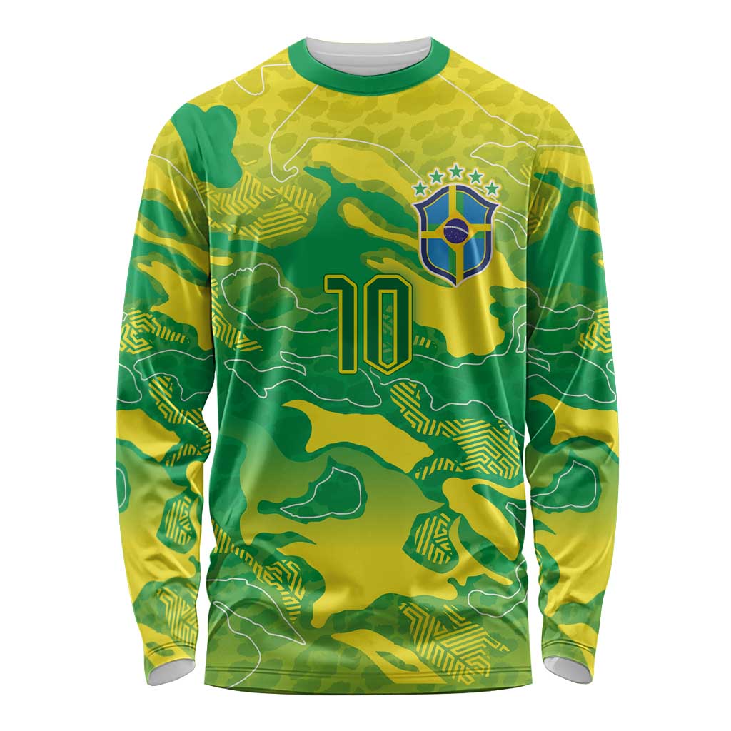 Custom Brazil National Football Long Sleeve Shirt South American Wild Nature Sporty Style - Wonder Print Shop