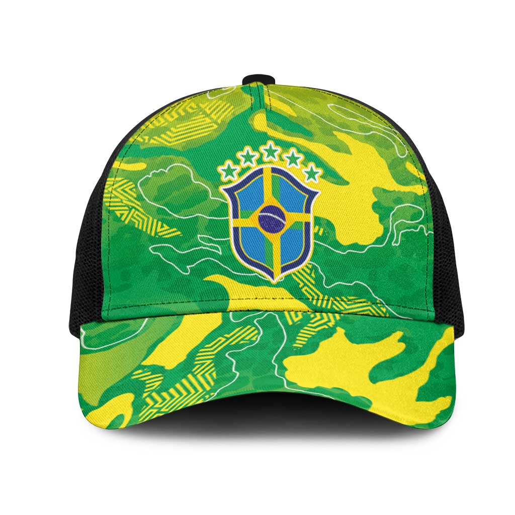 Brazil National Football Mesh Trucker Cap South American Wild Nature Sporty Style - Wonder Print Shop
