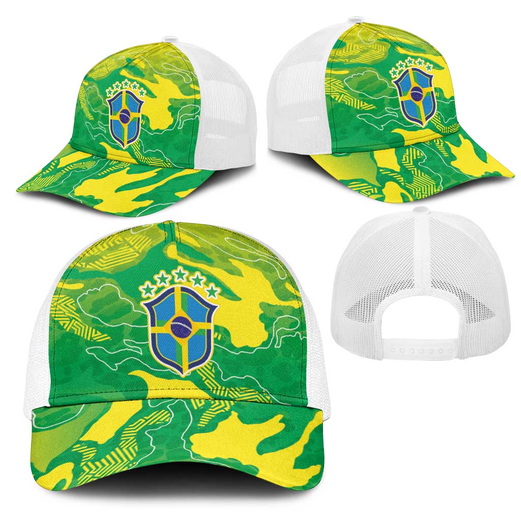 Brazil National Football Mesh Trucker Cap South American Wild Nature Sporty Style - Wonder Print Shop