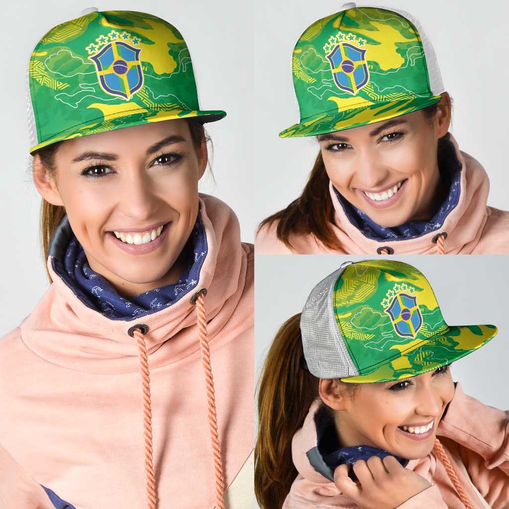 Brazil National Football Mesh Trucker Cap South American Wild Nature Sporty Style - Wonder Print Shop