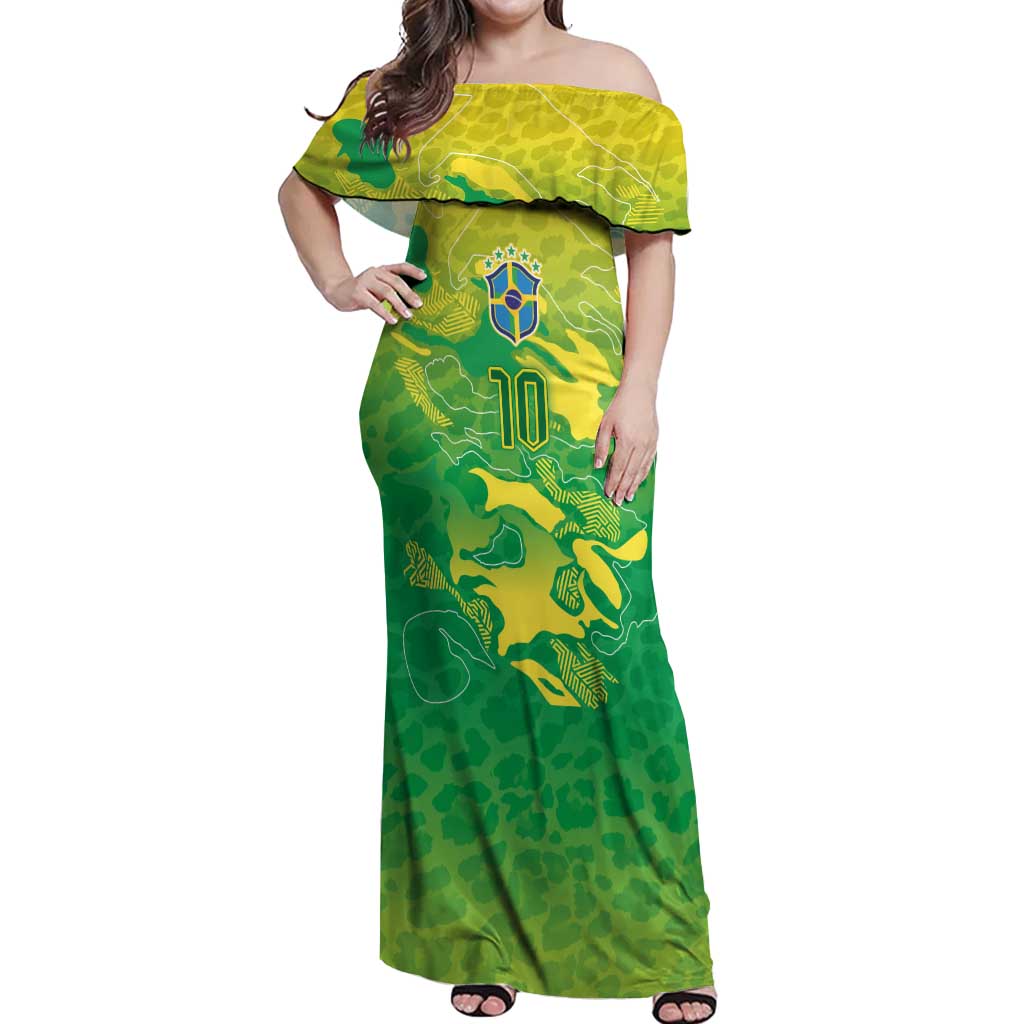 Custom Brazil National Football Off Shoulder Maxi Dress South American Wild Nature Sporty Style - Wonder Print Shop