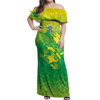 Custom Brazil National Football Off Shoulder Maxi Dress South American Wild Nature Sporty Style - Wonder Print Shop