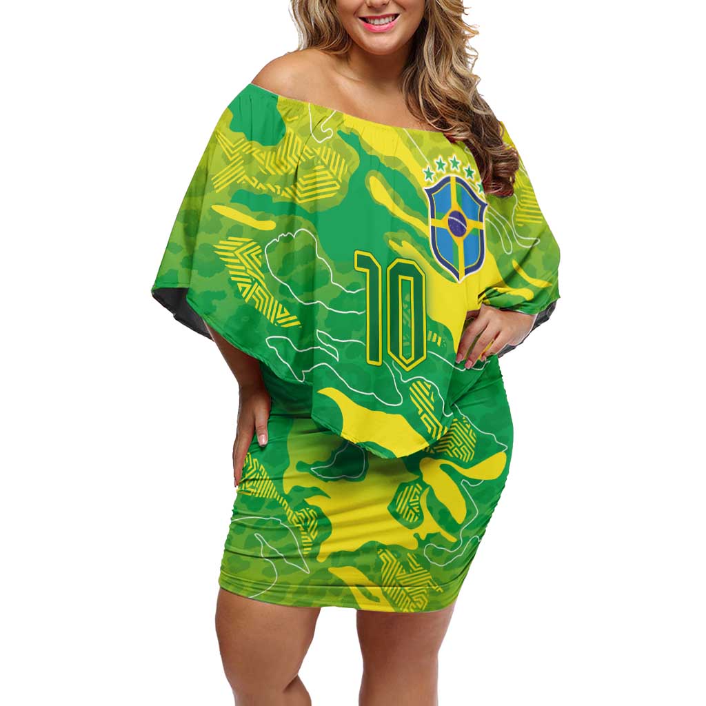 Custom Brazil National Football Off Shoulder Short Dress South American Wild Nature Sporty Style - Wonder Print Shop