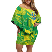 Custom Brazil National Football Off Shoulder Short Dress South American Wild Nature Sporty Style - Wonder Print Shop