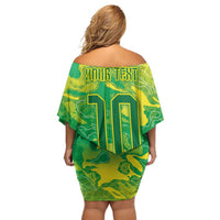 Custom Brazil National Football Off Shoulder Short Dress South American Wild Nature Sporty Style - Wonder Print Shop