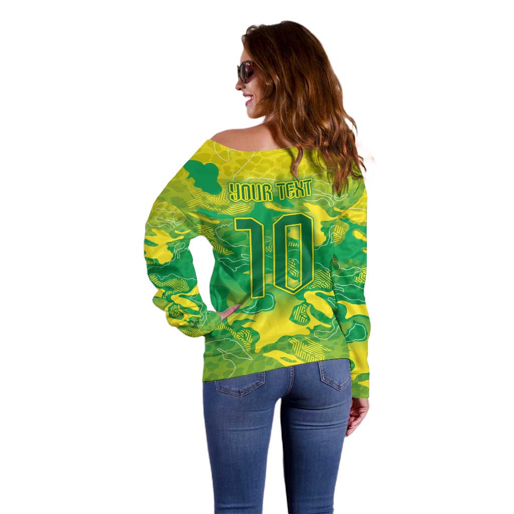 Custom Brazil National Football Off Shoulder Sweater South American Wild Nature Sporty Style - Wonder Print Shop