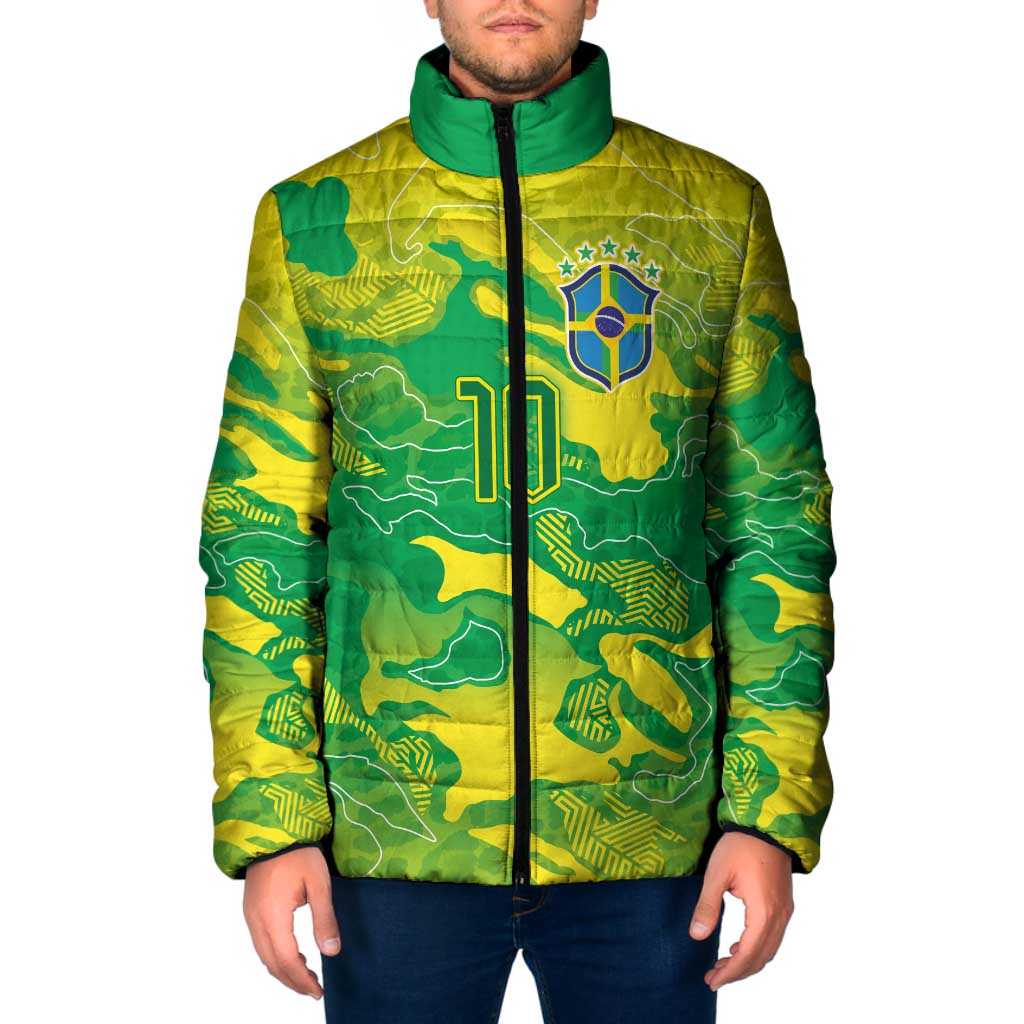 Custom Brazil National Football Padded Jacket South American Wild Nature Sporty Style - Wonder Print Shop