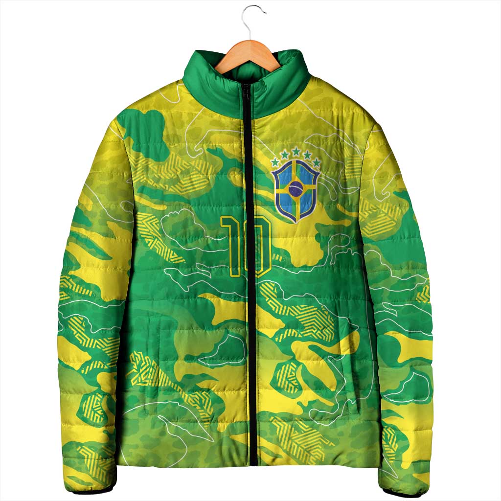 Custom Brazil National Football Padded Jacket South American Wild Nature Sporty Style - Wonder Print Shop