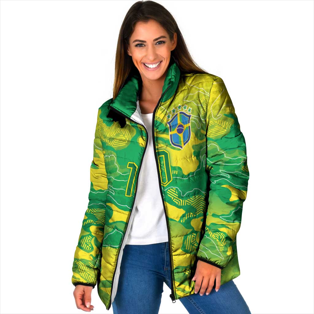 Custom Brazil National Football Padded Jacket South American Wild Nature Sporty Style - Wonder Print Shop
