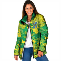 Custom Brazil National Football Padded Jacket South American Wild Nature Sporty Style - Wonder Print Shop