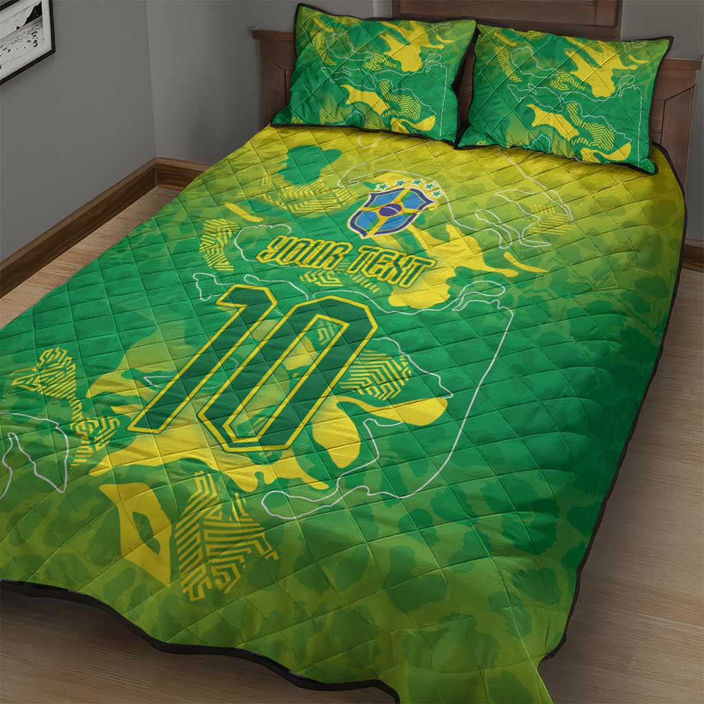 Custom Brazil National Football Quilt Bed Set South American Wild Nature Sporty Style - Wonder Print Shop