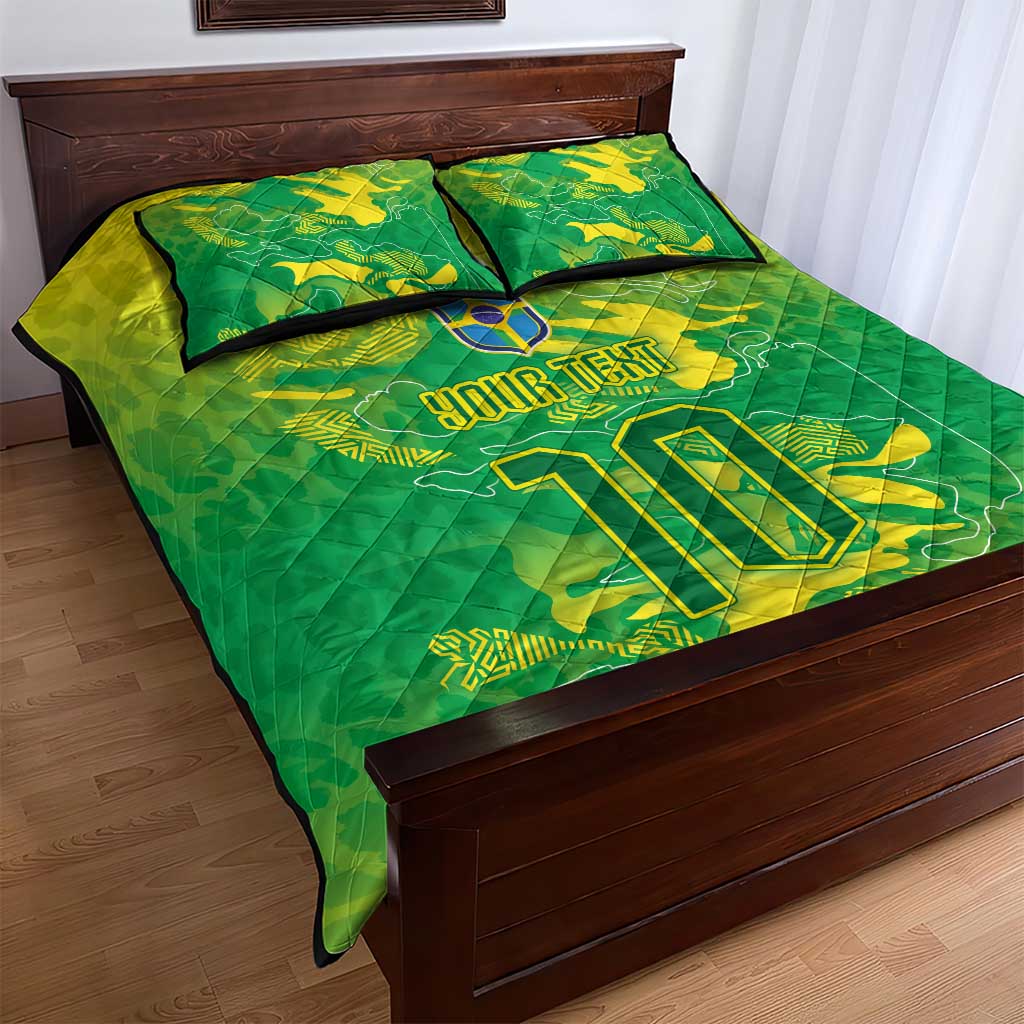 Custom Brazil National Football Quilt Bed Set South American Wild Nature Sporty Style - Wonder Print Shop